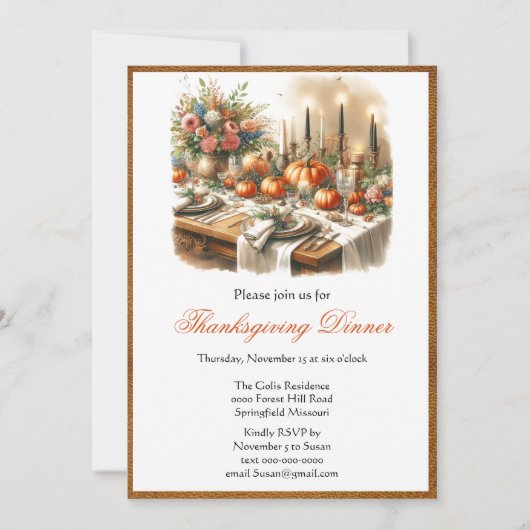 Invitation élégante pour le dîner de Thanksgiving (Devant)