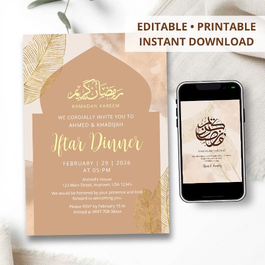 Invitation élégante pour le dîner Iftar Boho en te