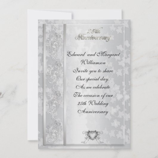 Invitation élégante pour les 25 ans de mariage (Devant)