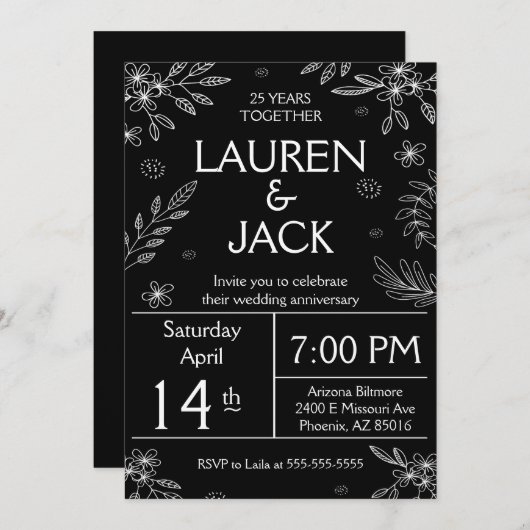 Invitation élégante pour les 25 ans de mariage (Devant / Derrière)