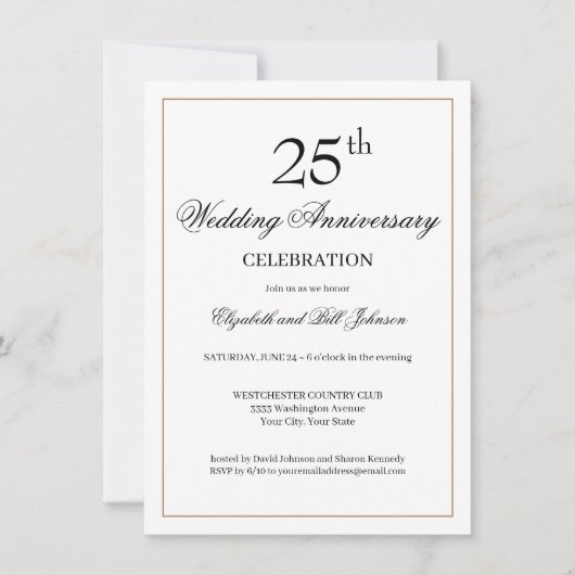 Invitation élégante pour les 25 ans de mariage en (Devant)