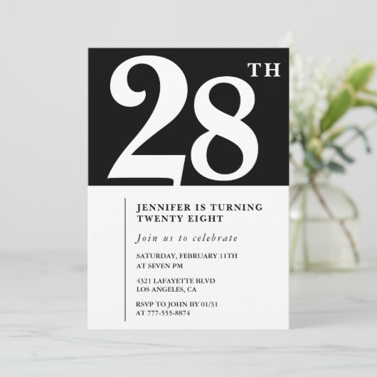 Invitation élégante pour les 28 ans d'une fille Ch (Debout devant)
