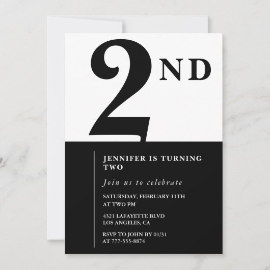 Invitation élégante pour les 2 ans d'une fille chi (Devant)