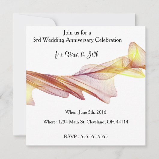Invitation élégante pour les 3 ans de mariage mode (Devant)