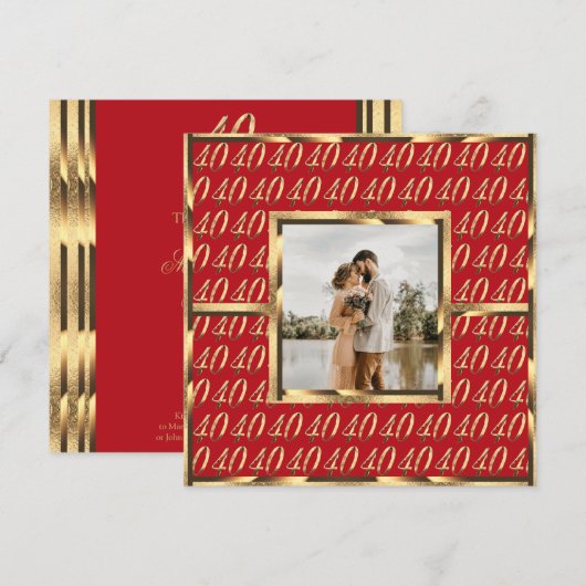 Invitation élégante pour les 40 ans de mariage Rub (Devant / Derrière)