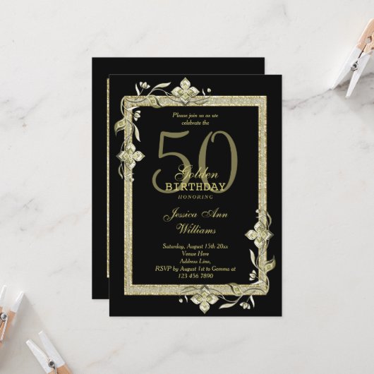 Invitation élégante pour les 50 ans d'anniversaire (Devant/Arrière en situation)