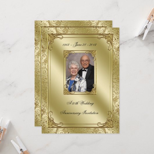 Invitation élégante pour les 50 ans de mariage (Devant/Arrière en situation)