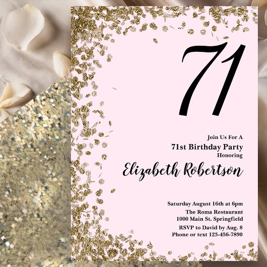 Invitation élégante pour les 71 ans avec paillette