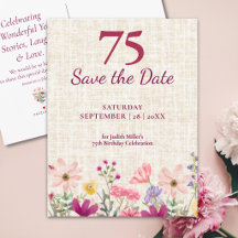 Invitation élégante pour les 75 ans avec fleurs ro