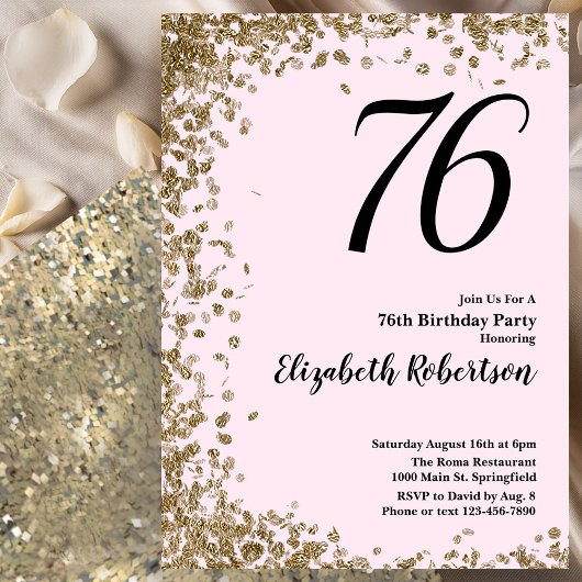 Invitation élégante pour les 76 ans avec sequins r