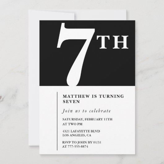 Invitation élégante pour les 7 ans d'un garçon chi (Devant)