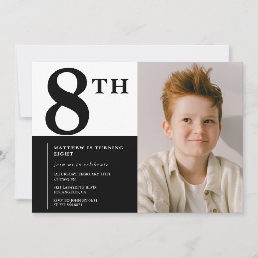 Invitation élégante pour les 8 ans Black Chic Mode (Devant)
