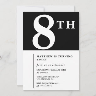 Invitation élégante pour les 8 ans garçon chic noi