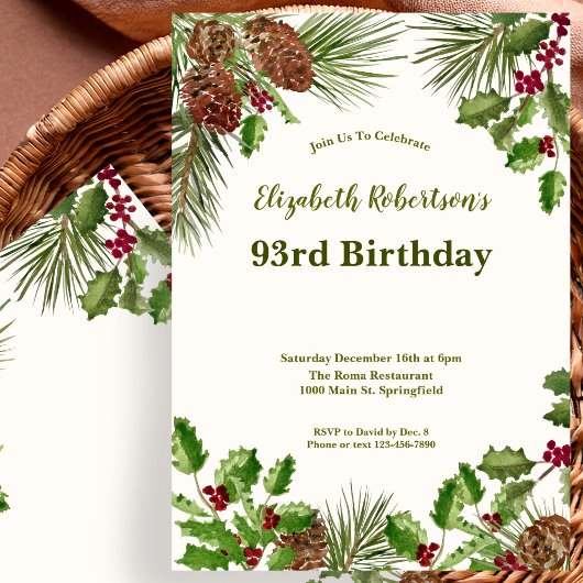Invitation élégante pour les 93 ans avec verdure h