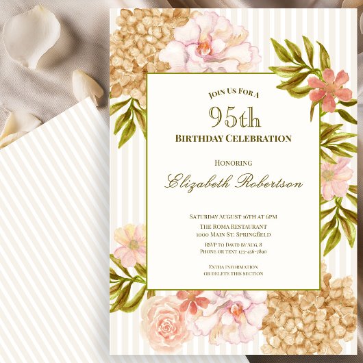 Invitation élégante pour les 95 ans avec des fleur