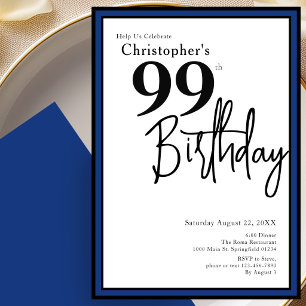 Invitation élégante pour les 99 ans en noir et ble