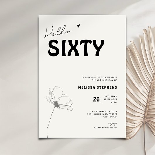 Invitation élégante pour les soixante ans en typog