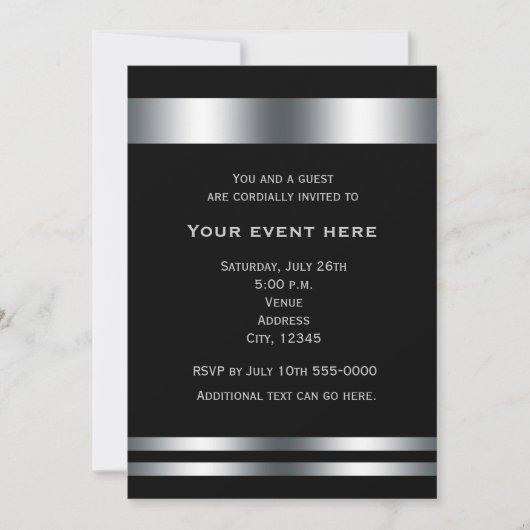 Invitation élégante pour soirée de dîner en noir e (Devant)