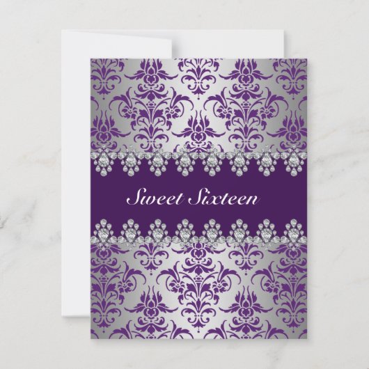Invitation élégante pour Sweet16 violet et argent (Devant)