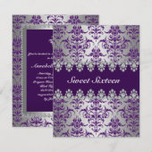Invitation élégante pour Sweet16 violet et argent (Devant / Derrière)