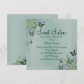Invitation élégante pour Sweet 16 Papillon Vert & (Devant / Derrière)