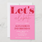 Invitation élégante pour un 2ème anniversaire Rose (Devant)