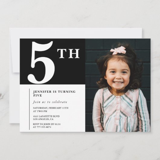 Invitation élégante pour un 5ème anniversaire Phot (Devant)