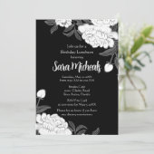 Invitation élégante pour un déjeuner à fleurs noir (Debout devant)