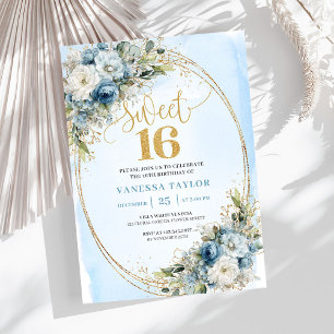 Invitation élégante pour un Sweet Sixteen bleu pou