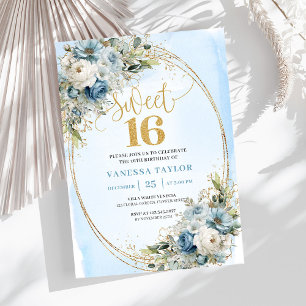 Invitation élégante pour un Sweet Sixteen bleu pou
