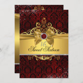 Invitation élégante pour un Sweet Sixteen en rouge (Devant / Derrière)