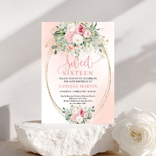 Invitation élégante pour un Sweet Sixteen rose pou