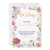 Invitation élégante pour une baby shower florale –