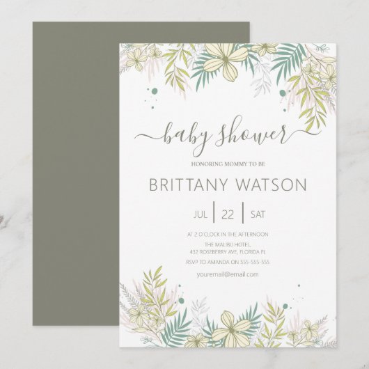 Invitation élégante pour une baby shower sur le th (Devant / Derrière)