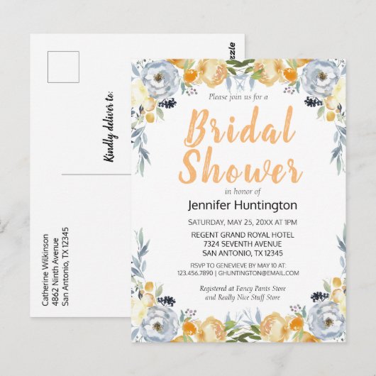 Invitation élégante pour une douche de mariage sur (Devant / Derrière)
