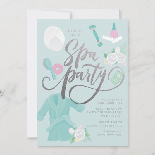 Invitation élégante pour une fête de spa bleu avec (Devant)