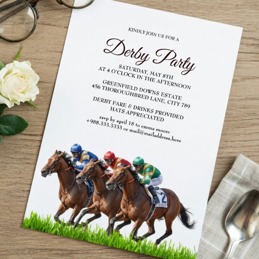 Invitation élégante pour une fête du Derby du Kent