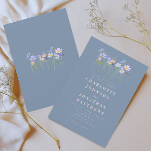 Invitation Élégante poussière de fleur sauvage florale bleu p