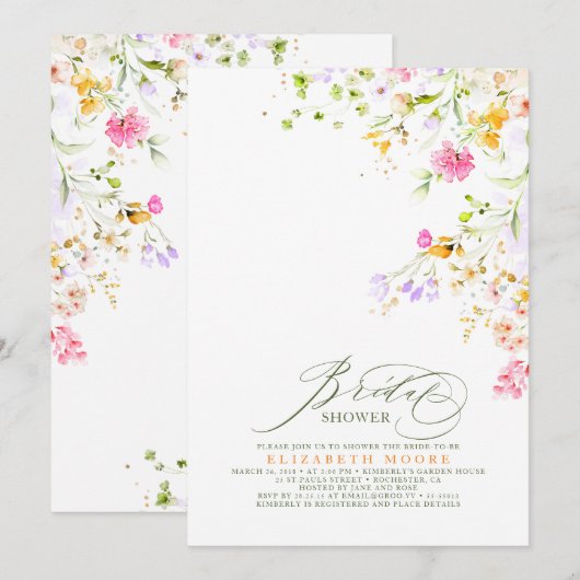 Invitation Elégante prairie Fleur sauvage Fête des mariées 2 (Devant / Derrière)