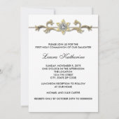 Invitation Élégante Première Communion Fille Noir Blanc Or (Dos)