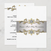 Invitation Élégante Première Communion Fille Noir Blanc Or (Devant / Derrière)