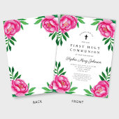 Invitation Élégante première communion florale rose