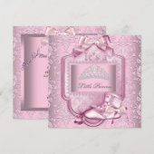 Invitation Élégante Princesse Baby shower fille rose Damas Ch (Devant / Derrière)