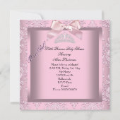 Invitation Élégante Princesse Baby shower fille rose Damas Ch (Dos)