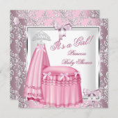 Invitation Élégante Princesse Baby shower fille rose lit 4F (Devant / Derrière)