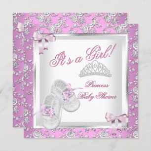 Invitation Élégante Princesse Baby shower fille rose rose