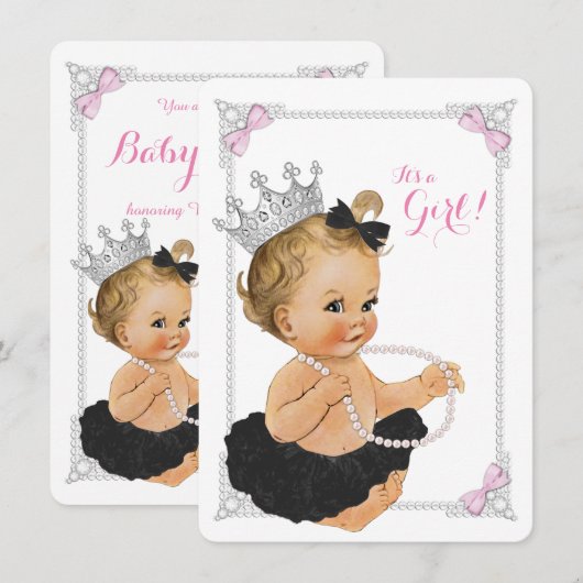 Invitation Elégante princesse Ballerina Tutu Baby shower perl (Devant / Derrière)