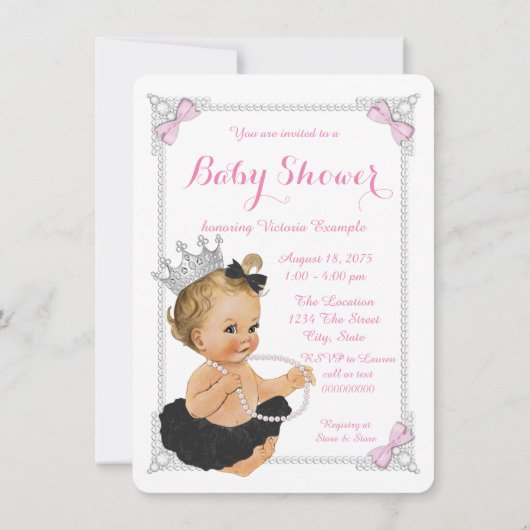 Invitation Elégante princesse Ballerina Tutu Baby shower perl (Dos)