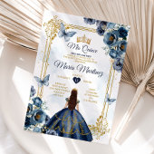 Invitation Elégante Princesse Bleu Nuit Et Or Quiñceanera