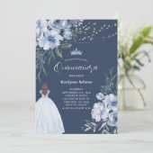 Invitation Élégante princesse bleue Quinceañera (Debout devant)